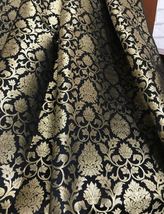 Indian Brocade Fabric Black and Gold Fabric Wedding Fabric, Abaya Fabric -NF642 - £5.86 GBP+