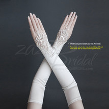 Satin Fingerless Gloves with a Floral Embroidery Lace, Sequins and Pearl... - £19.01 GBP