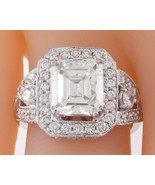 18k White Gold Emerald Cut Diamond Solitaire Ring w/ Accent Stones TDW =... - $877,446.07 MXN