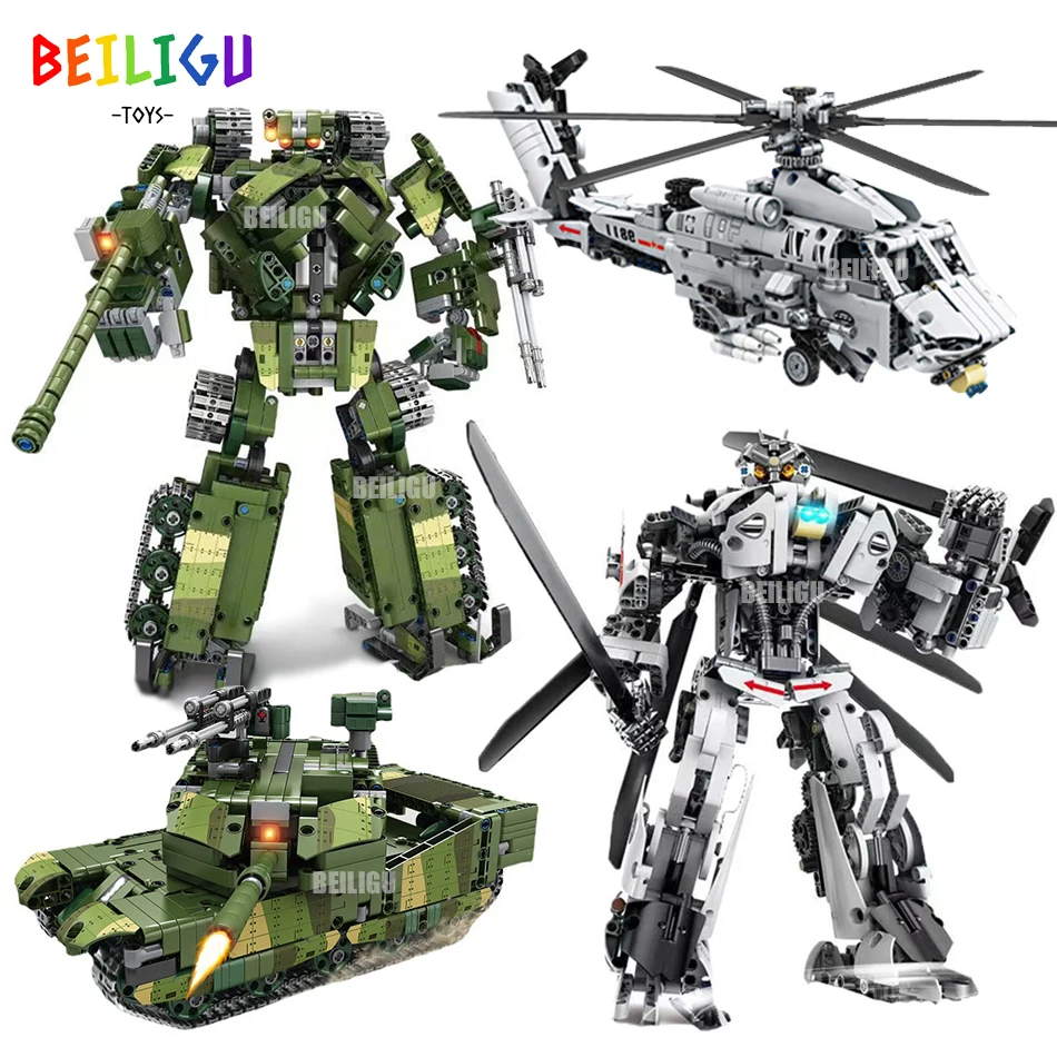 Military 2IN1 Aircraft Fighter Battle Tank Transformation Robot Building Blocks - £62.96 GBP+