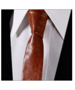 Neck Tie Genuine Soft Leather Lambskin Brown Stylish Wedding Partywear M... - £28.34 GBP