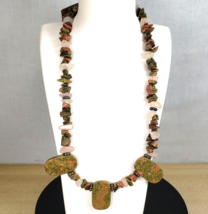 Vintage Unakite Gemstone Quartz Crystal Stone Strand Choker 16" Necklace... - $66.89