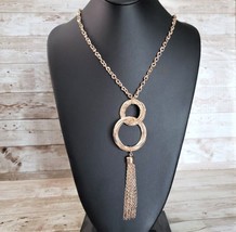 Vintage Necklace - Very Long Warm Gold Tone Double Circle - Statement Ne... - £13.36 GBP