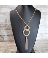 Vintage Necklace - Very Long Warm Gold Tone Double Circle - Statement Ne... - £13.36 GBP