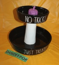 Rae Dunn No Tricks Just Treats 2 Tier Snack Holder Ceramic Display Halloween  - £106.82 GBP