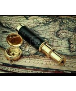 Nautical Brass Pocket Push Button Compass &amp; 6&#39;&#39; Vintage Brass Pocket Tel... - $23.33