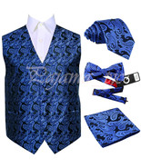 Royal Blue XS-6XL Paisley Tuxedo Suit Dress Vest Waistcoat Necktie Bowti... - £23.63 GBP+