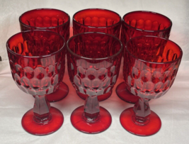 Vintage Thumbprint Glasses Wine Water Glass Ruby Red Various Sizes Set Of 6 - $19.50