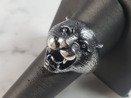 Mens  Sterling Silver Panther Cougar Head Ring 14.0g E6410 - £66.17 GBP