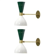 Pair of Modern Italian Sconces &quot;Sablier&quot; Green and White Vintage Design - £143.59 GBP