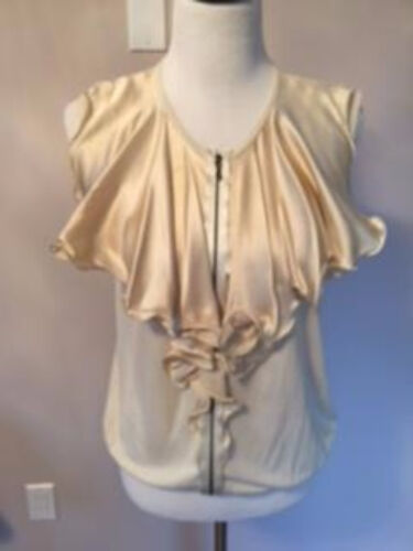 Primary image for Pre-owned LANVIN Sleeveless Zipper Front Silk Blend Champagne Blouse SZ M