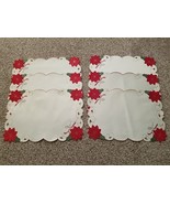 Vintage Poinsetta Placemats Lot Of 6 Polyester Sam Hedaya Collection 200... - $31.67
