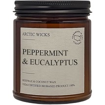 Peppermint Eucalyptus Candle 9oz Amber Jar Handmade Scented Natural Coconut Bees - £35.20 GBP