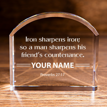 Proverbs 27:17 Iron Sharpens Iron Arch Top Crystal Personalized Christian - £107.06 GBP