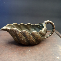 Antique Bronze  Lamp Oil Pot Antique Bronze Decorated Leaf shape Old lamp - £66.06 GBP