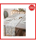 Vintage Blue on Beige Floral Table Runner - 72-Inch Decorative Linen Fabric - $43.54 CAD