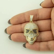 2Ct Round Cut Lab-Created Diamond Men&#39;s Skull Pendant 14k Yellow Gold Pl... - $342.99