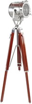 Nautical Chrome &amp; Brown Vintage Searchlight W/Wooden Stand For Christmas Gift - £118.80 GBP
