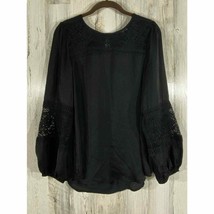 Jodifl Womens Blouse Black Boho Lace Balloon Sleeve Keyhole Peasant Small - £19.78 GBP