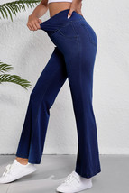 Dusk Blue Solid Crossed Waist High Elastic Fit Flare Knit Jeans - $27.98