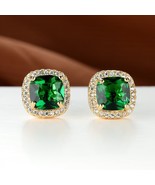Luxury 18K Gold Plated Emerald Green Square Zircon Earrings Princess Cut - $34.12 CAD