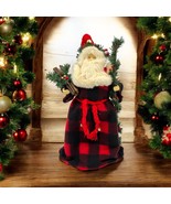 Tall Santa Figure Plush Body Wood Stand Rustic Farm Woodsy 19&quot; Buffalo P... - $30.00