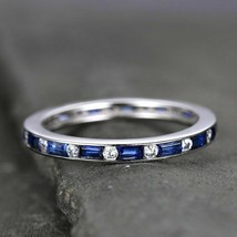 1.2ct Baguette Cut Blue Sapphire Eternity Wedding Band Ring 14k White Gold Over - £64.06 GBP