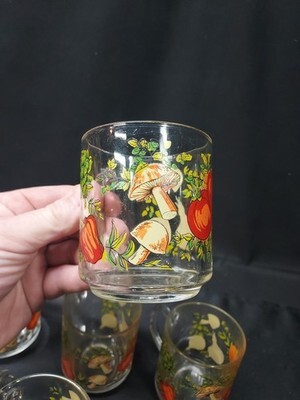 Mid Century Modern Spice of Life Mushroom Vegetable Garden Set Of 6 Glasses Item image 3