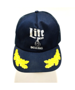 LITE BEER BOXING Blue Trucker Hat Vintage Embroidered Gold Wheat Scrambl... - $707.38 MXN