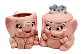 Lefton Pink Elephant Covered Sugar Bowl Creamer Ceramic 3977 Vintage - £108.71 GBP