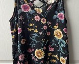 Pink Rose Criss Cross Sleeveless Tank Top Womens Size Large Floral V Neck - $13.74