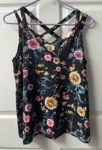 Pink Rose Criss Cross Sleeveless Tank Top Womens Size Large Floral V Neck - £10.82 GBP