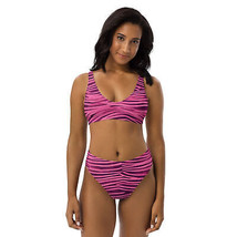 New Women&#39;s XS - 3XL High-Waisted Bikini Set Bright Pink Geometric Remov... - £33.08 GBP
