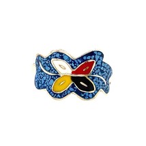 Vintage Signed Sterling Inlay Blue Chip and Colorful Enamel Butterfly Ring sz 8 - £31.05 GBP