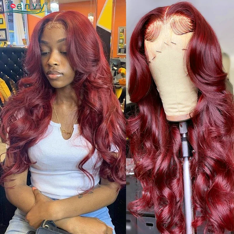 13x4 99J Burgundy Lace Front Wig Body Wave Colored Transparent Lace Wig Peruvi - £61.15 GBP+