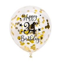 Gold 34Th Confetti Latex Balloons, Woman Or Man Happy 34 Years Birthday Party Ba - £17.91 GBP