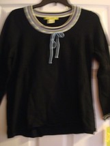 SIGRID OLSEN Medium M Black Multi Color Knit Top 3/4 Sleeves NWT MSRP $109 - $38.60