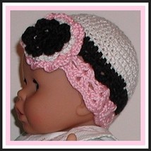 Pink Black White Baby Hat, Pink Black Hat For Baby Girls, Pink White Girls Hat - £10.96 GBP