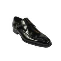 Men's Giovanni Shoes High Quality Leather Monk Strap Buckle AMATO Black image 8