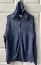 Carbon Full Zip Long Sleeved Hooded Sweater Mens Size Medium Blue Heather Knit - £13.83 GBP
