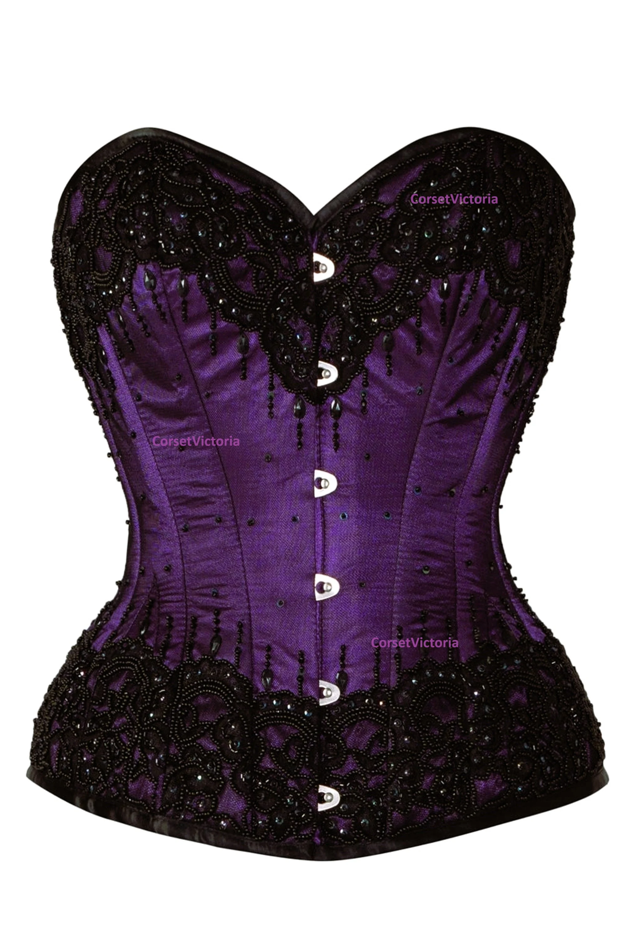 Purple Black Sequins Work Overbust Corset Gothic Christmas Costume Busti... - $89.99+