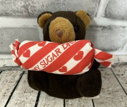 Applause mini plush 4” brown teddy bear My Sugar Drop red white striped ... - £7.89 GBP
