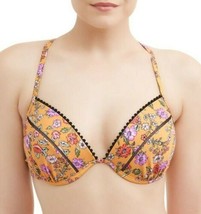 Time And Tru Women&#39;s Swimsuit Push Up Bikini Top Medium (8-10) Floral Gold Topaz - £14.22 GBP