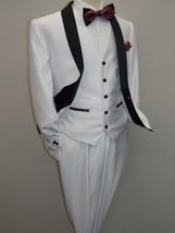 Men's Lorenzo Bruno Shawl Tuxedo Slim 3 Piece Shiny Formal Suit S6501V White image 7