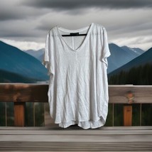 TAHARI White 100% Linen V-Neck Short Sleeve Hi-Low Hem Tunic Top Size 2X - £14.16 GBP
