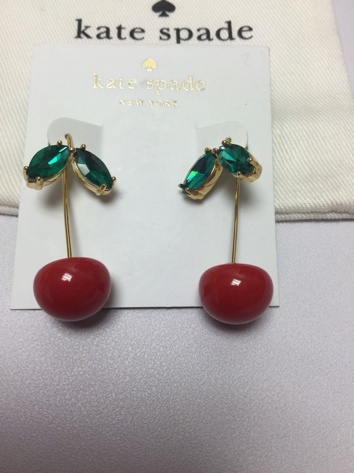 KATE SPADE 12K Gold Plated Ma Chérie Cherry Hanger Earrings w/ KS Dust Bag - $32.99