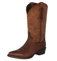 Mens Cognac Cowboy Boots Leather Teju Lizard Pattern Western J Toe Bota - £86.80 GBP