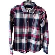 Orvis Fleece Lined Plaid Flannel Pinnacle Shacket Shirt sz M Red Blue Snap - £15.81 GBP