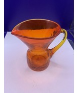 Blenko Hand Blown Amberina Pitcher GLOWS Crackle Glass 5&quot; Tall Applied H... - $18.70