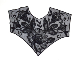 1 pc Sheer Black Embroideries Neckline Front Panel Collar Motif Applique... - £5.57 GBP
